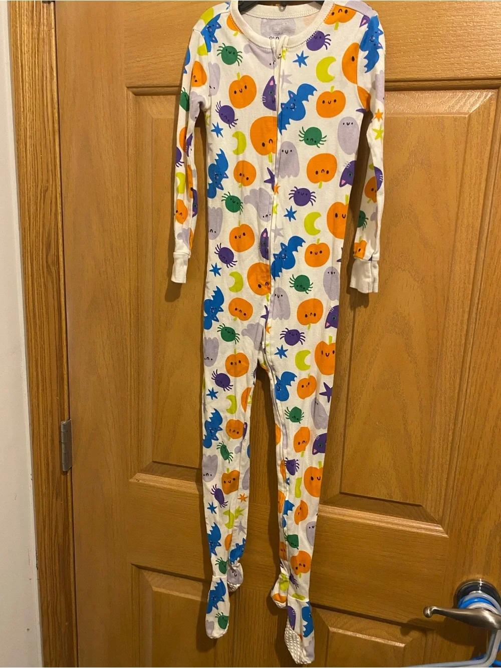 Old Navy White Multi Halloween Pumpkin & Bat Footed Pajamas